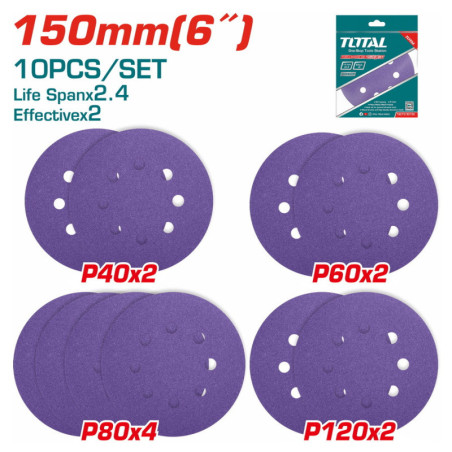 TOTAL ΣΕΤ ΓΥΑΛΟΧΑΡΤΑ 150mm 10τεμ ΓΙΑ TAT91501 / TF2041506 (TAC73150103)