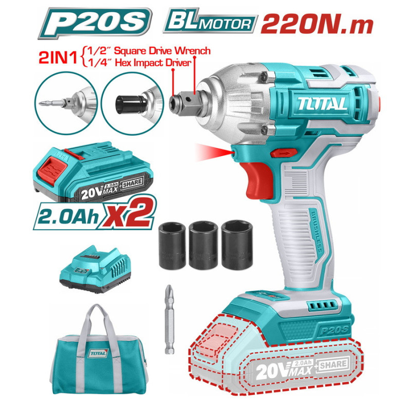 TOTAL 2 σε 1 ΜΠΟΥΛΟΝΟΚΛΕΙΔΟ & ΚΑΤΣΑΒΙΔΙ ΜΠΑΤ. Li-ion 20V / 2Ah / 2 ΜΠΑΤΑΡΙΕΣ (TIWLI20208)
