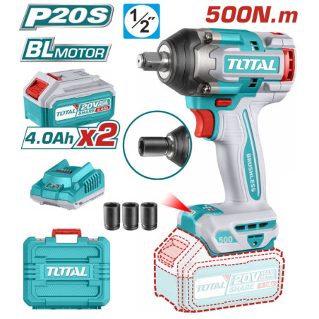 TOTAL ΕΠΑΓΓ. ΜΠΟΥΛΟΝΟΚΛΕΙΔΟ ΜΠΑΤ. Li-ion 20V / 4Ah / 500Nm / 2 ΜΠΑΤΑΡΙΕΣ (TIWLI2050)