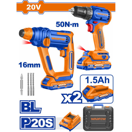 BF WADFOW ΣΕΤ ΔΡΑΠ/ΒΙΔΟ + ΠΝΕΥΜΑΤΙΚΟ ΠΙΣΤΟΛΕΤΟ ΜΠΑΤ. Li-ion 20V / 1.5Ah / 2 ΜΠΑΤ BL MOTOR (WOS240681)