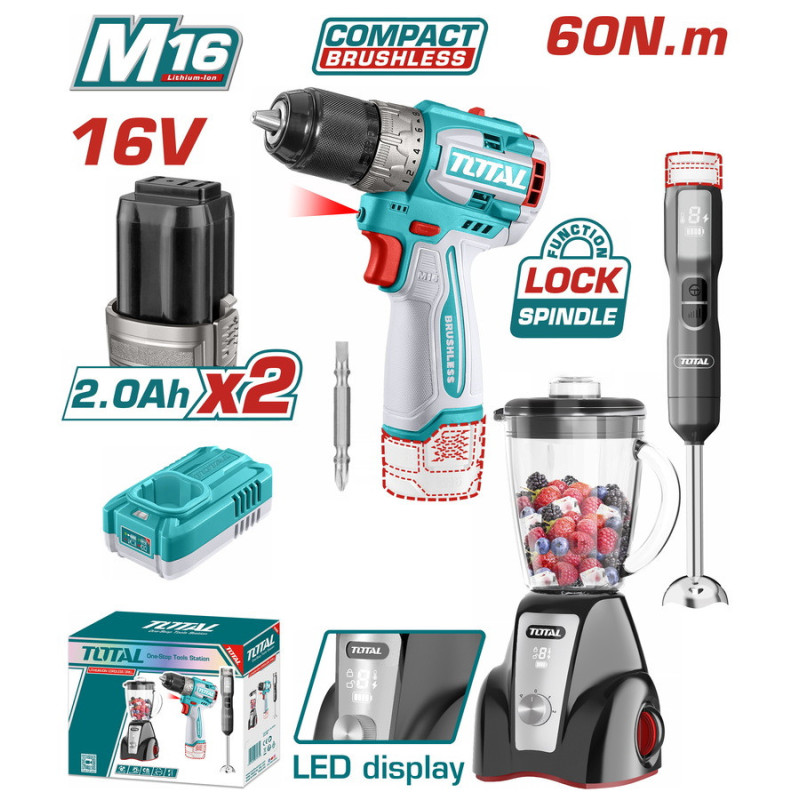 BF TOTAL ΣΕΤ ΔΡΑΠΑΝΟΚΑΤΣΑΒΙΔΟ 60Nm + BLENDER ΧΕΙΡΟΣ + BLENDER ΒΑΣΗΣ ΜΠΑΤ. Li-ion 16V / 2Ah / 2 ΜΠΑΤ (TOSLI240868E)