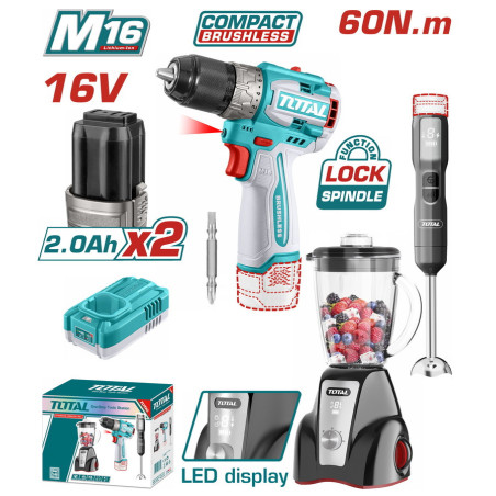 BF TOTAL ΣΕΤ ΔΡΑΠΑΝΟΚΑΤΣΑΒΙΔΟ 60Nm + BLENDER ΧΕΙΡΟΣ + BLENDER ΒΑΣΗΣ ΜΠΑΤ. Li-ion 16V / 2Ah / 2 ΜΠΑΤ (TOSLI240868E)