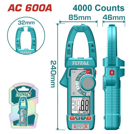 TOTAL ΕΠΑΓΓ. ΑΜΠΕΡΟΤΣΙΜΠΙΔΑ ΨΗΦΙΑΚΗ 600Α AC/DC True RMS (TMT766001)