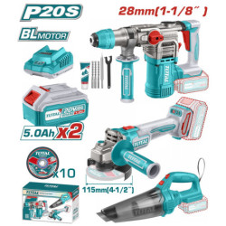 TOTAL ΕΠΑΓΓ. ΣΕΤ ΠΝΕΥΜΑΤΙΚΟ + ΓΩΝΙΑΚΟΣ ΤΡΟΧΟΣ + ΣΚΟΥΠΑΚΙ ΜΠΑΤ. Li-ion 20V / 5Ah / 2 ΜΠΑΤ (TOSLI240785E)