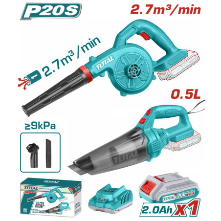 TOTAL ΣΕΤ ΦΥΣΗΤΗΡΑΣ + ΣΚΟΥΠΑΚΙ ΜΠΑΤ. Li-ion 20V / 2Ah / 1 ΜΠΑΤ (TOSLI240998E)