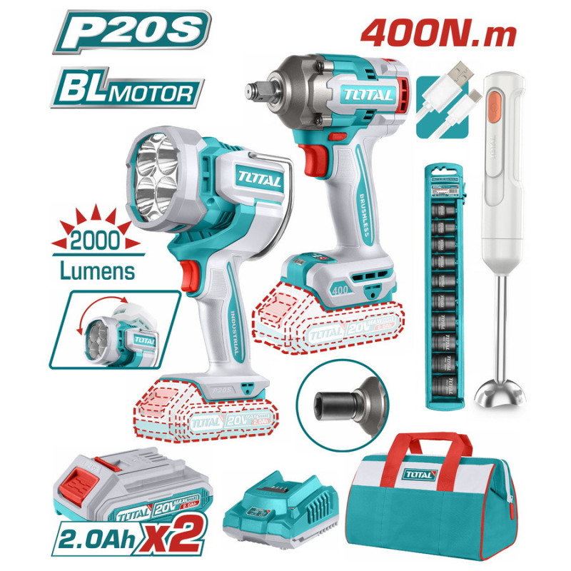TOTAL ΕΠΑΓΓ. ΣΕΤ ΜΠΟΥΛΟΝΟΚΛΕΙΔΟ + ΠΡΟΒΟΛΕΑΣ ΜΠΑΤ. Li-ion 20V / 2Ah / 2 ΜΠΑΤ (TOSLI240961E)
