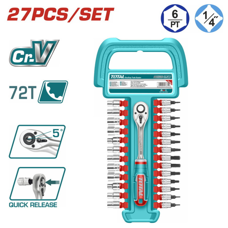 TOTAL ΕΠΑΓΓ. ΣΕΤ ΚΑΣΤΑΝΙΑ 1/4" ΜΕ ΚΑΡΥΔΑΚΙΑ 27 ΤΕΜ (THT141271)