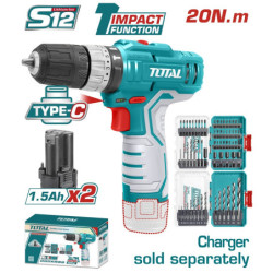 BF TOTAL ΕΠΑΓΓ. ΔΡΑΠ/ΒΙΔΟ ΚΡΟΥΣΤΙΚΟ ΜΠΑΤ. Li-ion 12V / 1.5Ah / 20Nm / 2 ΜΠΑΤ Type-C (TOSLI241197E)