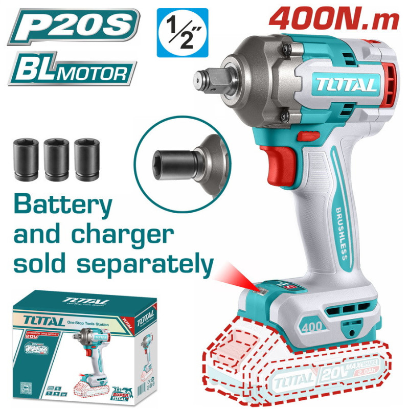 TOTAL ΕΠΑΓΓ. ΜΠΟΥΛΟΝΟΚΛΕΙΔΟ ΜΠΑΤ. Li-ion 20V / 400Nm ΧΩΡΙΣ ΜΠΑΤΑΡΙΑ & ΦΟΡΤΙΣΤΗ (TIWLI20401)