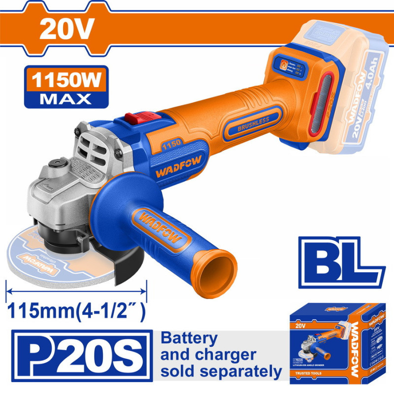 WADFOW ΓΩΝΙΑΚΟΣ ΤΡΟΧΟΣ 115mm ΜΠΑΤ. Li-ion 20V ΧΩΡΙΣ ΜΠΑΤΑΡΙΑ & ΦΟΡΤΙΣΤΗ (WLAPB520)