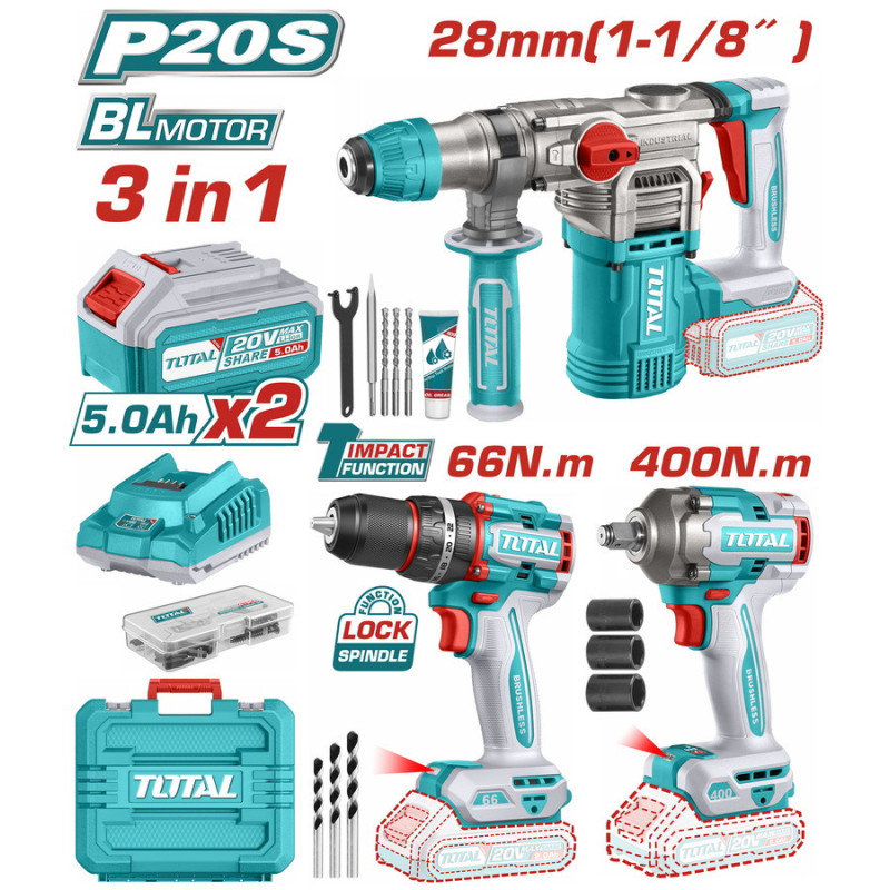 BF TOTAL ΕΠΑΓΓ. ΣΕΤ ΔΡΑΠ/ΒΙΔΟ ΚΡΟΥΣΤ.+ΠΝΕΥΜΑΤΙΚΟ ΠΙΣΤ.+ ΜΠΟΥΛΟΝΟΚΛΕΙΔΟ ΜΠΑΤ. Li-ion 20V (TCKLI20638E)