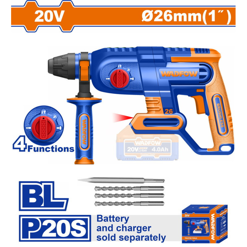WADFOW ΠΝΕΥΜΑΤΙΚΟ ΠΙΣΤΟΛΕΤΟ ΜΠΑΤ. Li-ion 20V / 26mm ΧΩΡΙΣ ΜΠΑΤΑΡΙΑ & ΦΟΡΤΙΣΤΗ (WLM1526)