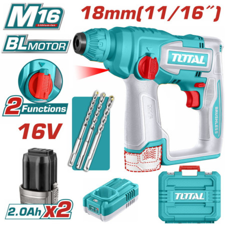 TOTAL ΕΠΑΓΓ. ΠΝΕΥΜΑΤΙΚΟ ΠΙΣΤΟΛΕΤΟ SDS-PLUS ΜΠΑΤ. Li-ion 16V / 2Ah / 2 ΜΠΑΤ (TRHLI16168)