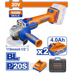 BF WADFOW ΣΕΤ ΓΩΝΙΑΚΟΣ ΤΡΟΧΟΣ 115mm ΜΠΑΤ. Li-ion 20V / 950W / 4Ah / 2 ΜΠΑΤ BL Motor (WLAP5322E)