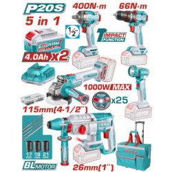 TOTAL ΕΠΑΓΓ. ΣΕΤ 5τεμ ΕΡΓΑΛΕΙΩΝ ΜΠΑΤ. Li-ion 20V / 4Ah / 2 ΜΠΑΤΑΡΙΕΣ (TCKLI20592E)
