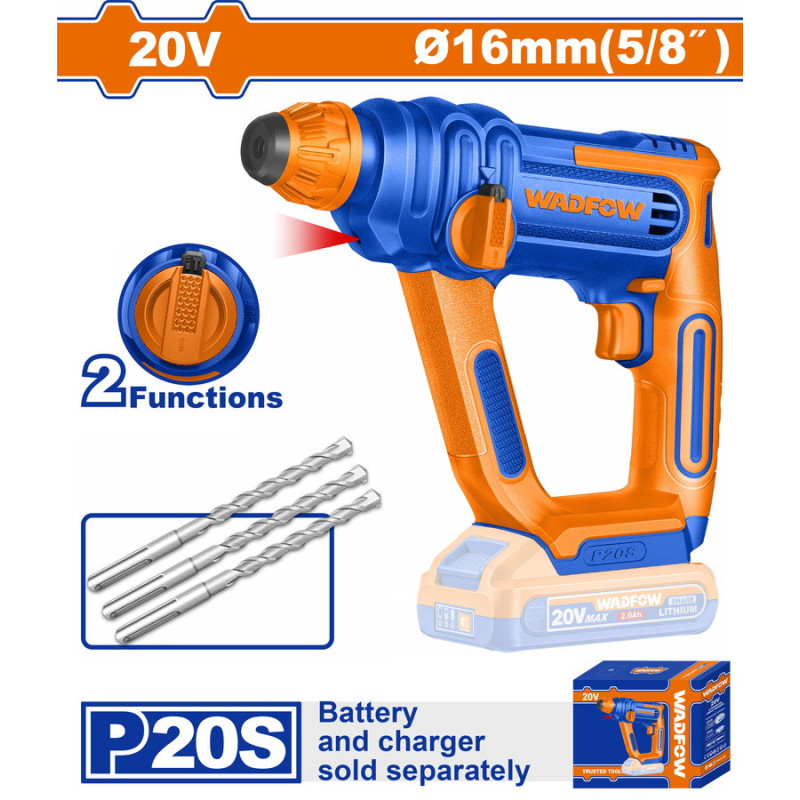 WADFOW ΠΝΕΥΜΑΤΙΚΟ ΠΙΣΤΟΛΕΤΟ SDS-PLUS ΜΠΑΤ. Li-ion 20V / 16mm ΧΩΡΙΣ ΜΠΑΤΑΡΙΑ & ΦΟΡΤΙΣΤΗ (WLM1516)