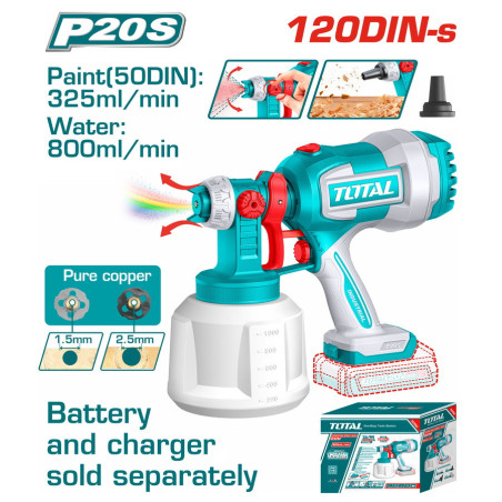 TOTAL ΠΙΣΤΟΛΙ ΒΑΦΗΣ ΜΠΑΤ. Li-ion 20V ΧΩΡΙΣ ΜΠΑΤΑΡΙΑ & ΦΟΡΤΙΣΤΗ (TSGLI2004)