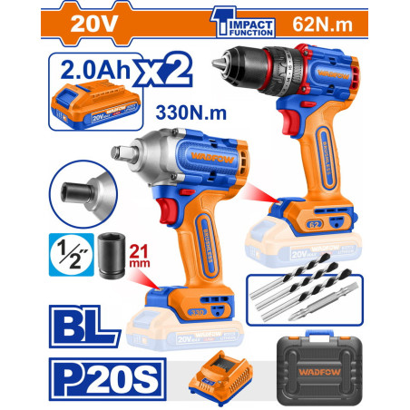 BF WADFOW ΣΕΤ ΔΡΑΠ/ΒΙΔΟ ΚΡΟΥΣΤΙΚΟ + ΜΠΟΥΛΟΝΟΚΛΕΙΔΟ ΜΠΑΤ. Li-ion 20V / 2Ah / 2 ΜΠΑΤ (WCK20275E)