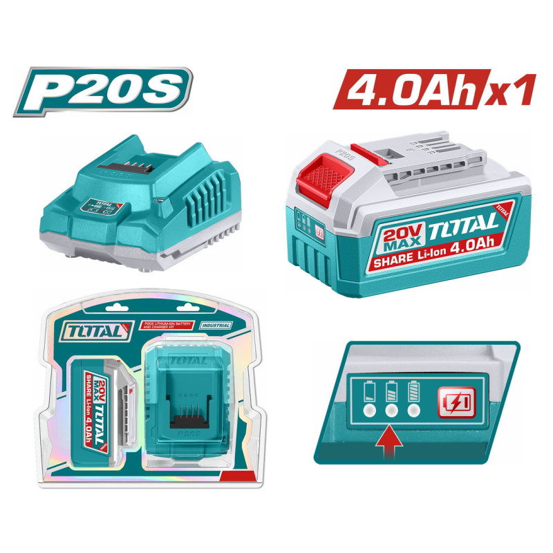 TOTAL ΕΠΑΓΓ. ΣΕΤ 1τεμ ΜΠΑΤ. TFBLI2002 Li-ion 20V/4Ah + 1τεμ ΦΟΡΤΙΣΤΗΣ TFCLI2001 (TFBCPK1012)