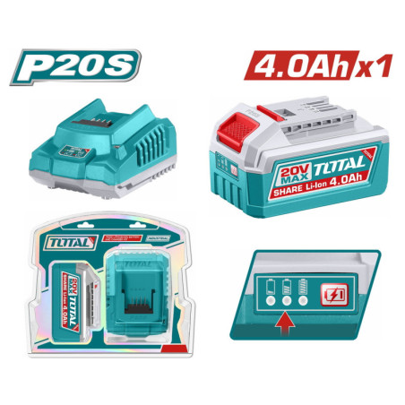 TOTAL ΕΠΑΓΓ. ΣΕΤ 1τεμ ΜΠΑΤ. TFBLI2002 Li-ion 20V/4Ah + 1τεμ ΦΟΡΤΙΣΤΗΣ TFCLI2001 (TFBCPK1012)