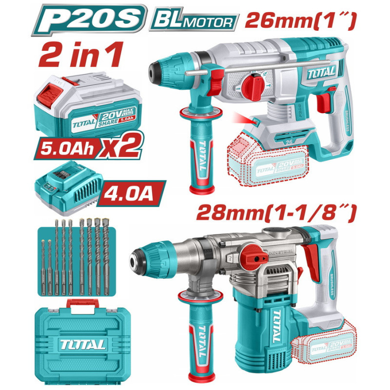 TOTAL ΕΠΑΓΓ. ΣΕΤ ΠΝΕΥΜΑΤΙΚΑ ΠΙΣΤΟΛΕΤΑ 2τεμ ΜΠΑΤ. Li-ion 20V / 5Ah / 2 ΜΠΑΤ. BL Motor (TOSLI250462E)