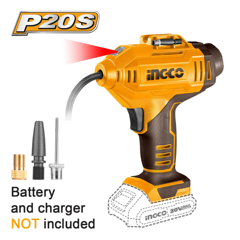 INGCO Αεροσυμπιεστής Αυτοκινήτου Μπαταρίας 20V Li-Ion SOLO (CACLI2018)