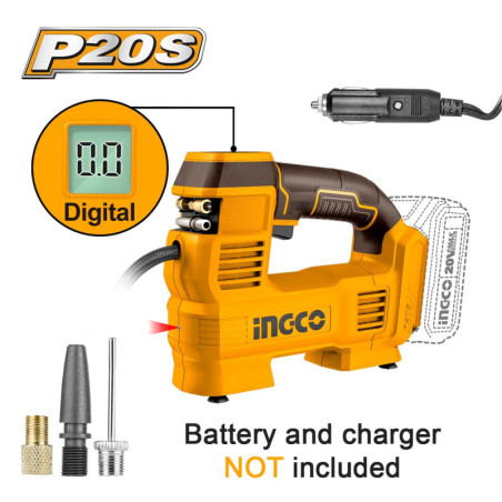 INGCO Αεροσυμπιεστής Αυτοκινήτου Μπαταρίας 20V Li-Ion SOLO (CACLI2012)