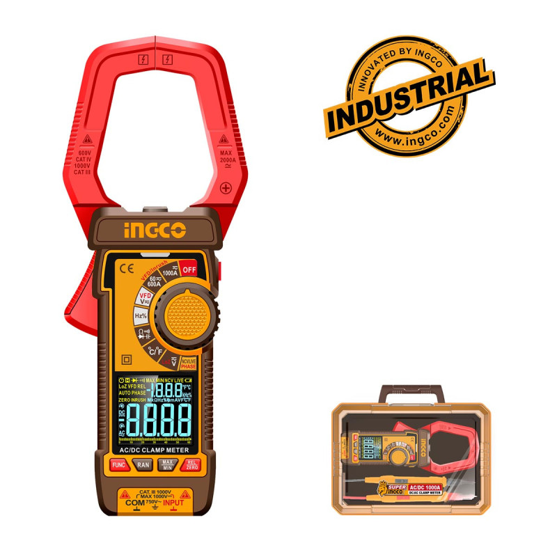 INGCO Αμπεροτσιμπίδα Ψηφιακή 1000A AC/DC/ True RMS/ NCV/ LPF/VFC με Ακροδέκτες (DCM610002)