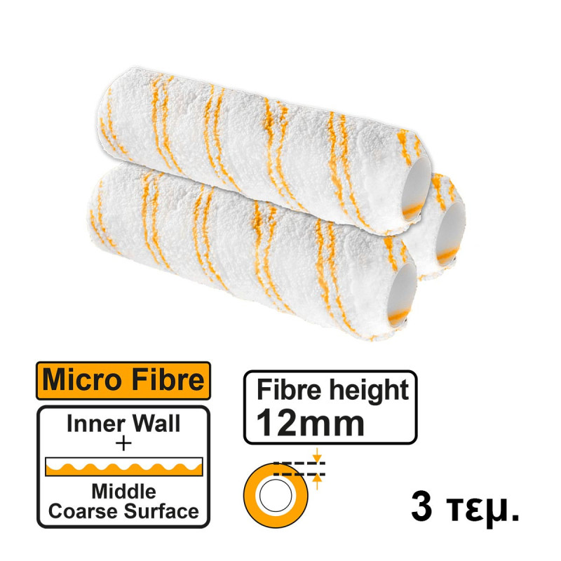 INGCO Ανταλλακτικό Εξάρτημα Ρολού Βαφής Κοντή Τρίχα 9" 3 τεμ. (HRC56091203)