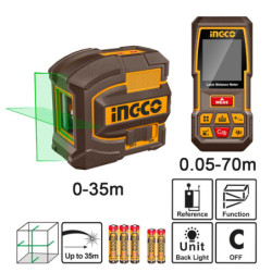 INGCO Αυτοαλφ/μενο Πράσινο Laser Σταυρού + Μετρητής Αποστάσεων Laser 70m (COSLL0401)