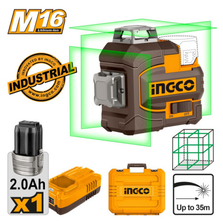 INGCO Αυτοαλφαδιαζόμενο Πράσινο Laser 3D  Μπαταρίας 16V Li-Ion (HLL301201E)