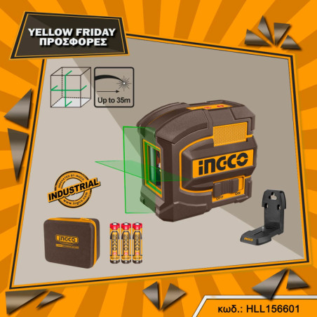 INGCO Αυτοαλφαδιαζόμενο Πράσινο Laser Σταυρού 2 Ακτίνων (HLL156601)