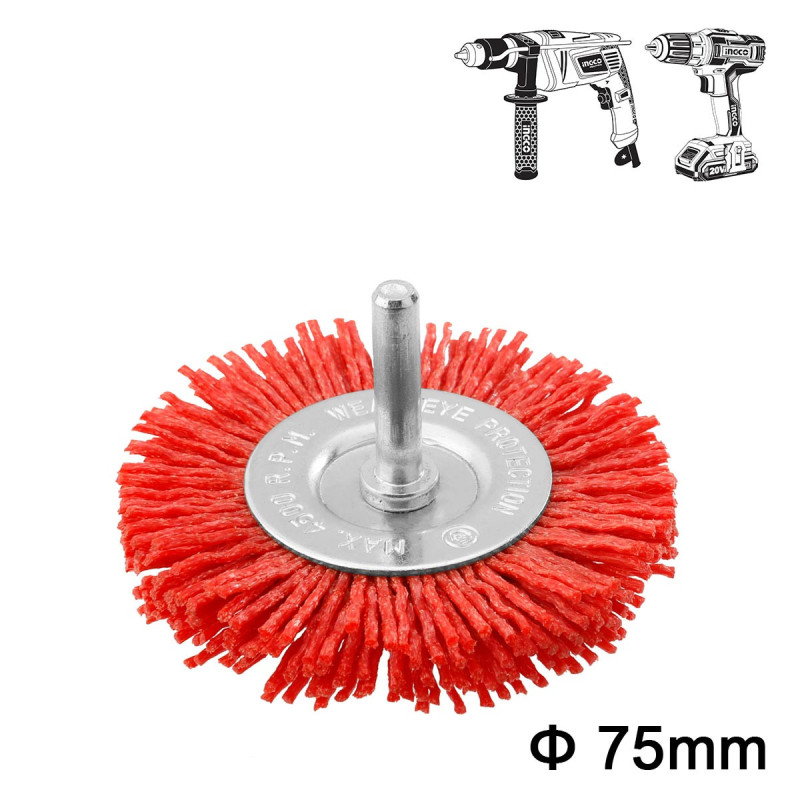 INGCO Βούρτσα Nylon με Άξονα για Δράπανο 75mm (WB40755)