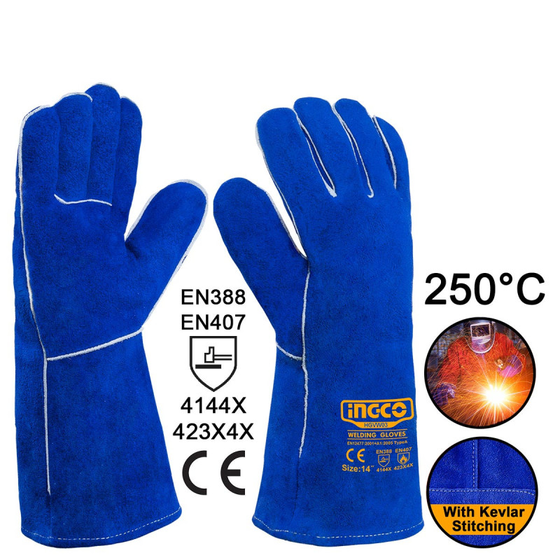 INGCO Γάντια Δερμάτινα Μακριά Ηλεκτροσυγκολλητών XL 14" 250°C (HGVW03-XL)
