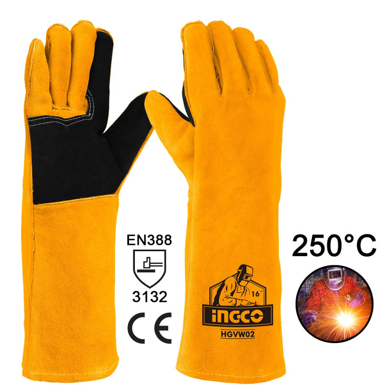INGCO Γάντια Δερμάτινα Μακριά Ηλεκτροσυγκολλητών XL 16" 250°C (HGVW02-XL)