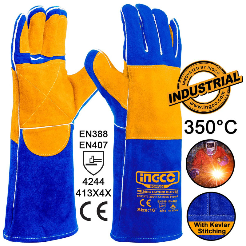 INGCO Γάντια Δερμάτινα Μακριά Ηλεκτροσυγκολλητών XL 16" 350°C (HGVW04-XL)