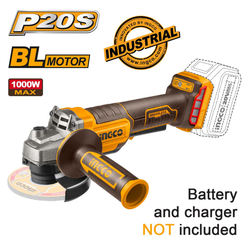 INGCO Γωνιακός Τροχός Μπαταρίας 115mm 20V Li-Ion SOLO (CAGLI211156)