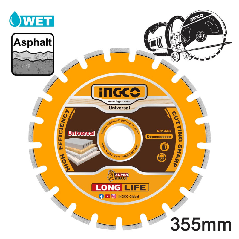 INGCO Διαμαντόδισκος Δομικών Υλικών Φ355x25.4x12mm (DMD033551)