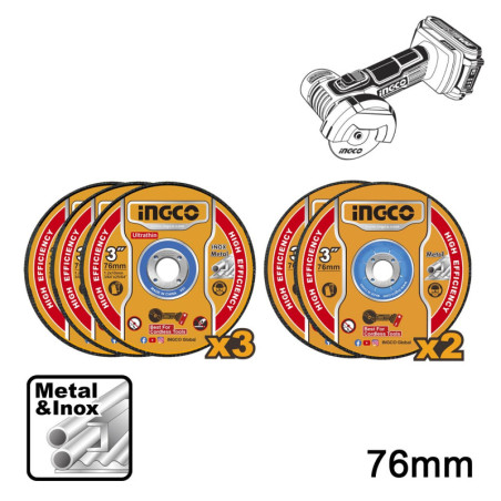 INGCO Δίσκοι Κοπής & Λείανσης Σιδήρου 76mm Σετ 5 τεμ. (MCD303768)