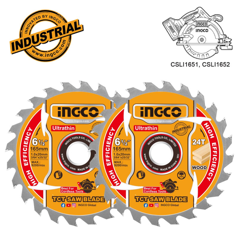 INGCO Δίσκος Κοπής Ξύλου 2 τεμ. Φ 165mm (TSB1653)