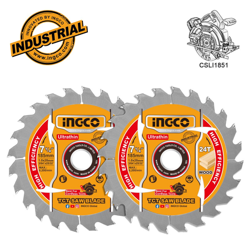 INGCO Δίσκος Κοπής Ξύλου Λεπτός 2 τεμ. 185mm (TSB1853)