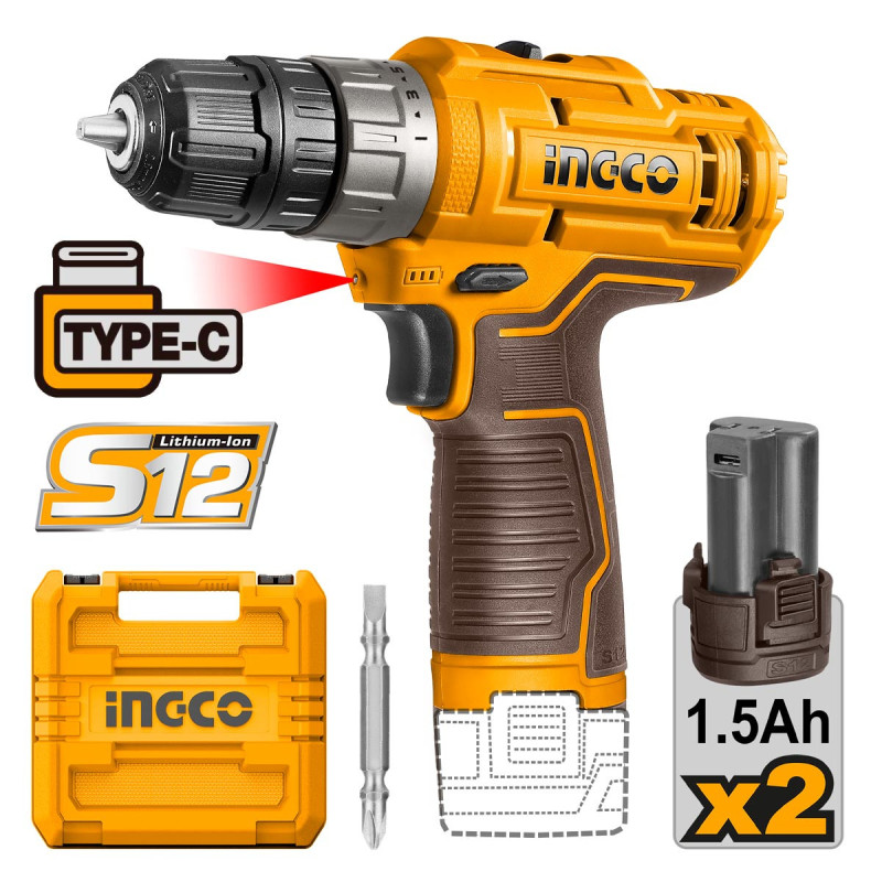 INGCO Δραπανοκατσάβιδο Μπαταρίας 12V Li-Ion USB Type-C 20Nm (CDLI12202)