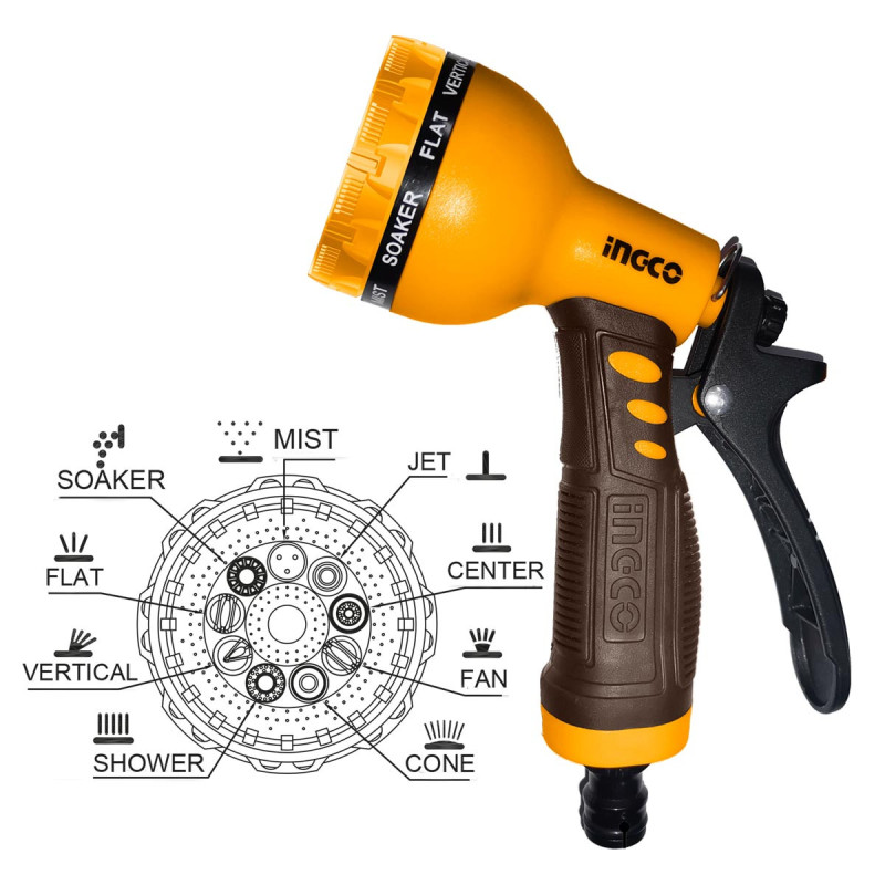 INGCO Εκτοξευτής Νερού Πιστόλι Ρυθμιζόμενος 9 Θέσεων (HWSG092)