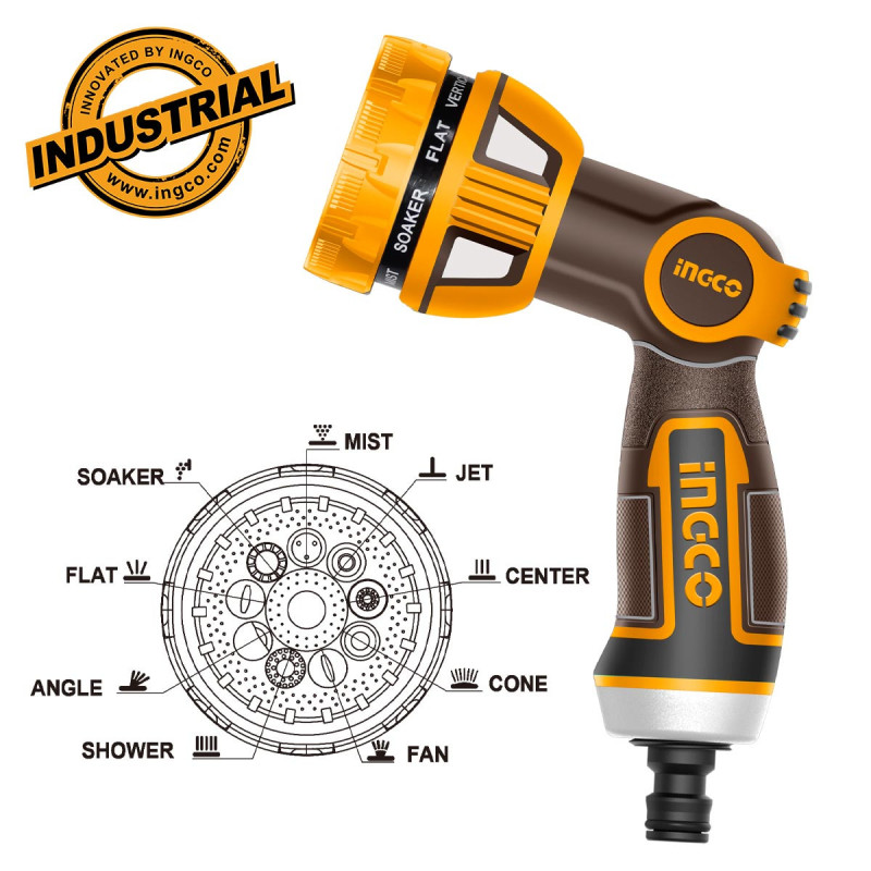 INGCO Εκτοξευτής Νερού Πιστόλι Ρυθμιζόμενος 9 Θέσεων (HWSG6091)