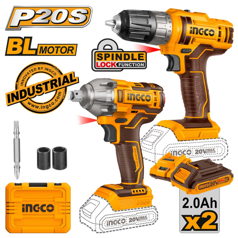 INGCO Εργαλεία Μπαταρίας 20V Li-Ion Σετ 2 τεμ. (COSLI230702)