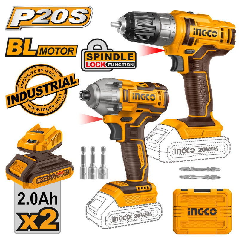 INGCO Εργαλεία Μπαταρίας 20V Li-Ion Σετ 2 τεμ. (COSLI230708)