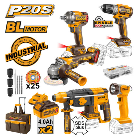 INGCO Εργαλεία Μπαταρίας 20V Li-Ion Σετ 5 τεμ. + Δώρo (CKLI2058)