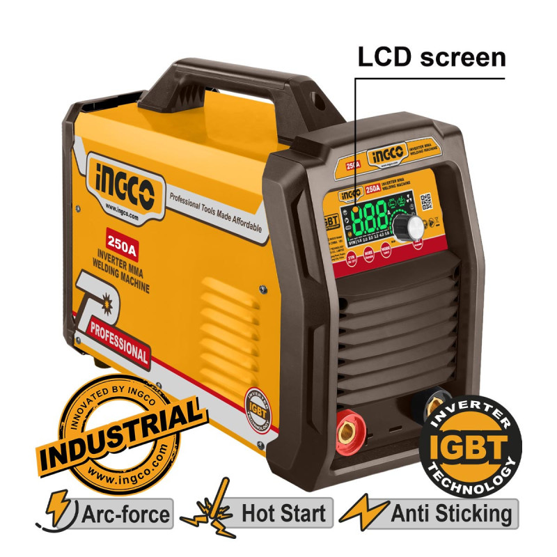 INGCO Ηλεκτροκόλληση Inverter 250Α MMA/TIG/VRD (Με Σετ Καλώδια κομπλέ) (MMA25079)