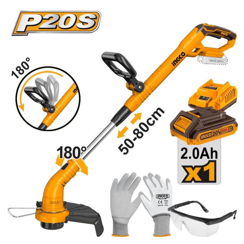 INGCO Θαμνοκοπτικό Μπαταρίας 20V Li-Ion (CGTLI20301)