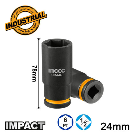 INGCO Καρυδάκι Μακρύ Impact-Αέρος 1/2" 24mm (HDIS12242L)